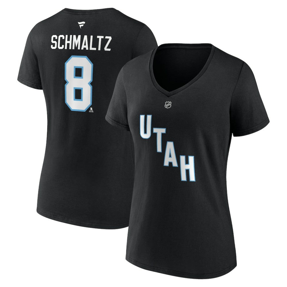 Nick Schmaltz Utah Mammoth Fanatics Women's Authentic Stack Name & Number V-Neck T-Shirt - Black - NHL