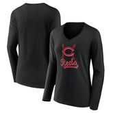 Cincinnati Reds Women's Fastball Long Sleeve V-Neck T-Shirt - MLB