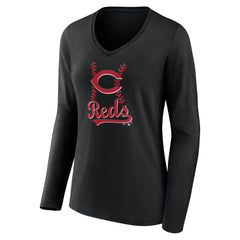 Cincinnati Reds Women's Fastball Long Sleeve V-Neck T-Shirt - MLB