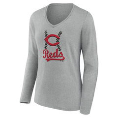 Cincinnati Reds Women's Fastball Long Sleeve V-Neck T-Shirt - MLB