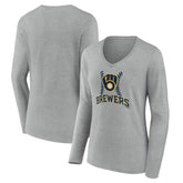 Milwaukee Brewers Women's Fastball Long Sleeve V-Neck T-Shirt - MLB