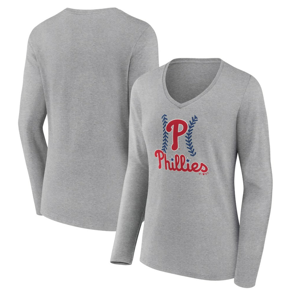 Philadelphia Phillies Women's Fastball Long Sleeve V-Neck T-Shirt - MLB