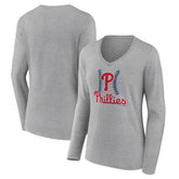 Philadelphia Phillies Women's Fastball Long Sleeve V-Neck T-Shirt - MLB