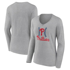 Philadelphia Phillies Women's Fastball Long Sleeve V-Neck T-Shirt - MLB