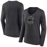 Chicago Cubs Women's Monochrome Long Sleeve V-Neck T-Shirt - MLB