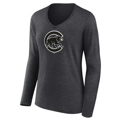 Chicago Cubs Women's Monochrome Long Sleeve V-Neck T-Shirt - MLB