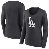 Los Angeles Dodgers Women's Monochrome Long Sleeve V-Neck T-Shirt - MLB