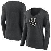 Milwaukee Brewers Women's Monochrome Long Sleeve V-Neck T-Shirt - MLB