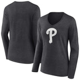 Philadelphia Phillies Women's Monochrome Long Sleeve V-Neck T-Shirt - MLB