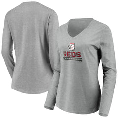 Cincinnati Reds Women's Evanston Stencil Long Sleeve V-Neck T-Shirt - MLB