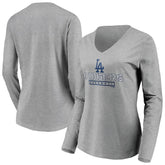 Los Angeles Dodgers Women's Evanston Stencil Long Sleeve V-Neck T-Shirt - MLB