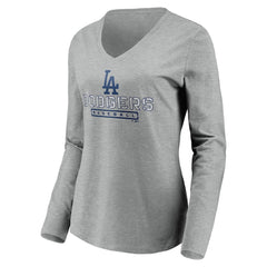 Los Angeles Dodgers Women's Evanston Stencil Long Sleeve V-Neck T-Shirt - MLB