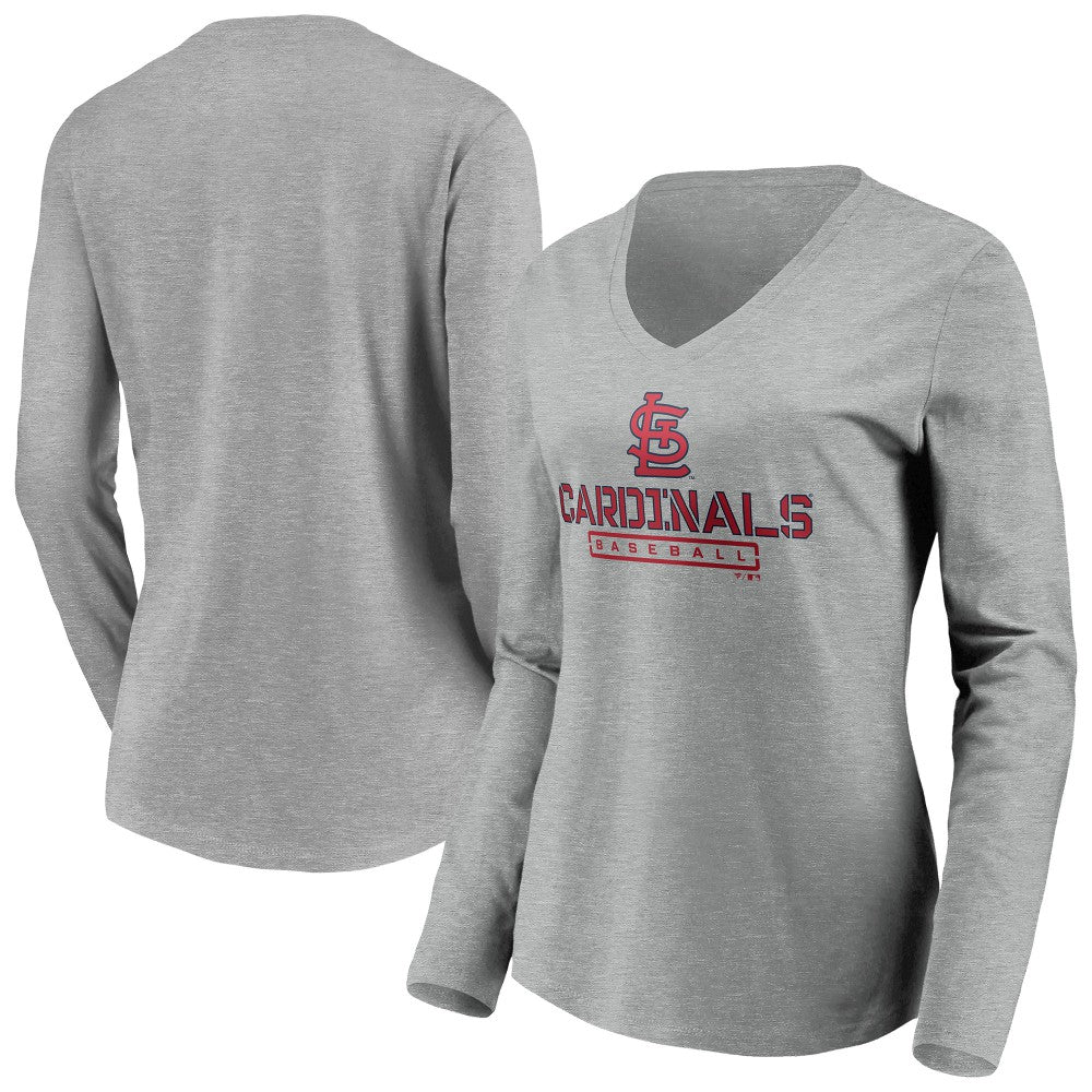 St. Louis Cardinals Women's Evanston Stencil Long Sleeve V-Neck T-Shirt - MLB