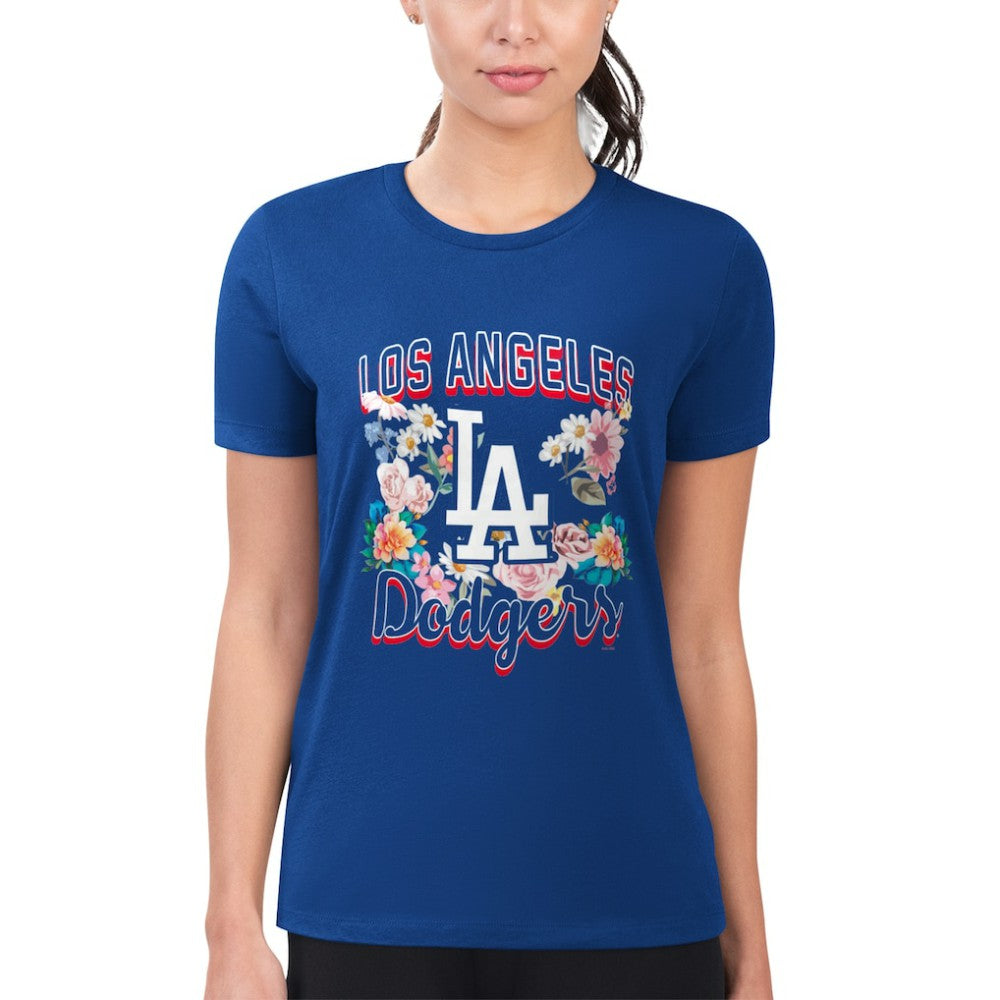 Los Angeles Dodgers G-III 4Her by Carl Banks Women's Super-Slim Fit Lightweight Flowers Graphic T-Shirt - MLB