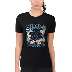 Miami Marlins G-III 4Her by Carl Banks Women's Super-Slim Fit Lightweight Flowers Graphic T-Shirt - MLB
