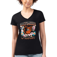 Baltimore Orioles G-III 4Her by Carl Banks Women's Super-Slim Fit Lightweight Flowers Graphic V-Neck T-Shirt - MLB