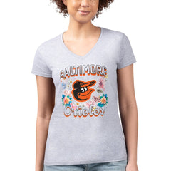 Baltimore Orioles G-III 4Her by Carl Banks Women's Super-Slim Fit Lightweight Flowers Graphic V-Neck T-Shirt - MLB
