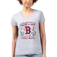 Boston Red Sox G-III 4Her by Carl Banks Women's Super-Slim Fit Lightweight Flowers Graphic V-Neck T-Shirt - MLB