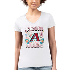 Arizona Diamondbacks G-III 4Her by Carl Banks Women's Super-Slim Fit Lightweight Flowers Graphic V-Neck T-Shirt - MLB