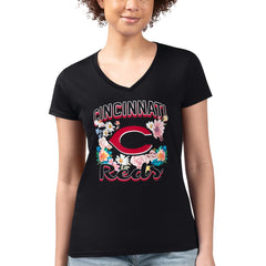 Cincinnati Reds G-III 4Her by Carl Banks Women's Super-Slim Fit Lightweight Flowers Graphic V-Neck T-Shirt - MLB