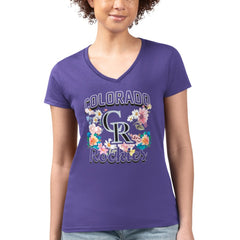 Colorado Rockies G-III 4Her by Carl Banks Women's Super-Slim Fit Lightweight Flowers Graphic V-Neck T-Shirt - MLB