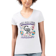 Colorado Rockies G-III 4Her by Carl Banks Women's Super-Slim Fit Lightweight Flowers Graphic V-Neck T-Shirt - MLB