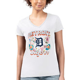Detroit Tigers G-III 4Her by Carl Banks Women's Super-Slim Fit Lightweight Flowers Graphic V-Neck T-Shirt - MLB