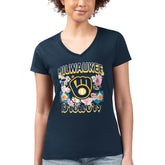 Milwaukee Brewers G-III 4Her by Carl Banks Women's Super-Slim Fit Lightweight Flowers Graphic V-Neck T-Shirt - MLB