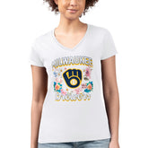 Milwaukee Brewers G-III 4Her by Carl Banks Women's Super-Slim Fit Lightweight Flowers Graphic V-Neck T-Shirt - MLB