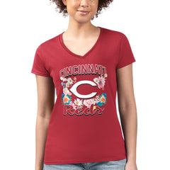 Cincinnati Reds G-III 4Her by Carl Banks Women's Super-Slim Fit Lightweight Flowers Graphic V-Neck T-Shirt - MLB