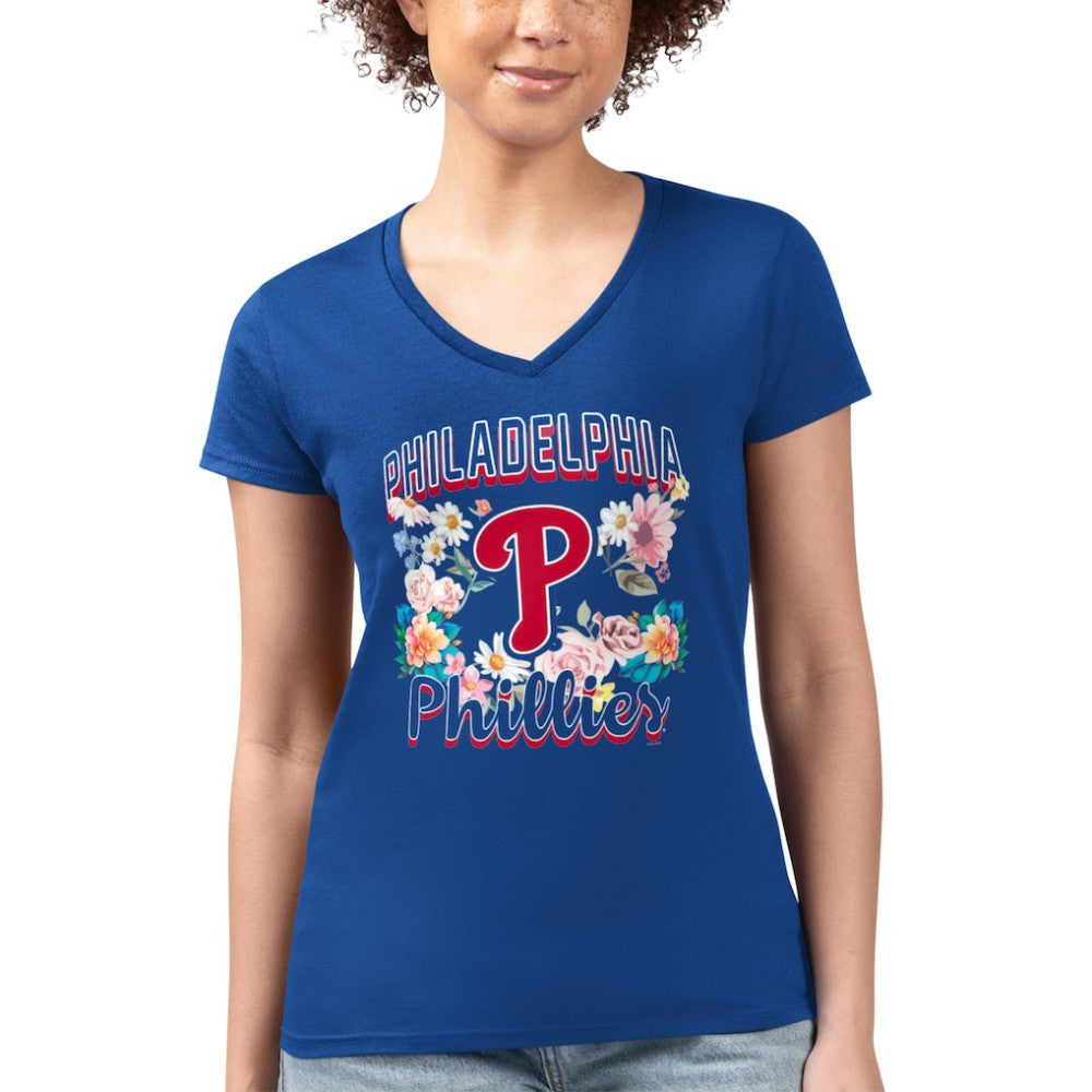 Philadelphia Phillies G-III 4Her by Carl Banks Women's Super-Slim Fit Lightweight Flowers Graphic V-Neck T-Shirt - MLB