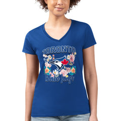 Toronto Blue Jays G-III 4Her by Carl Banks Women's Super-Slim Fit Lightweight Flowers Graphic V-Neck T-Shirt - MLB