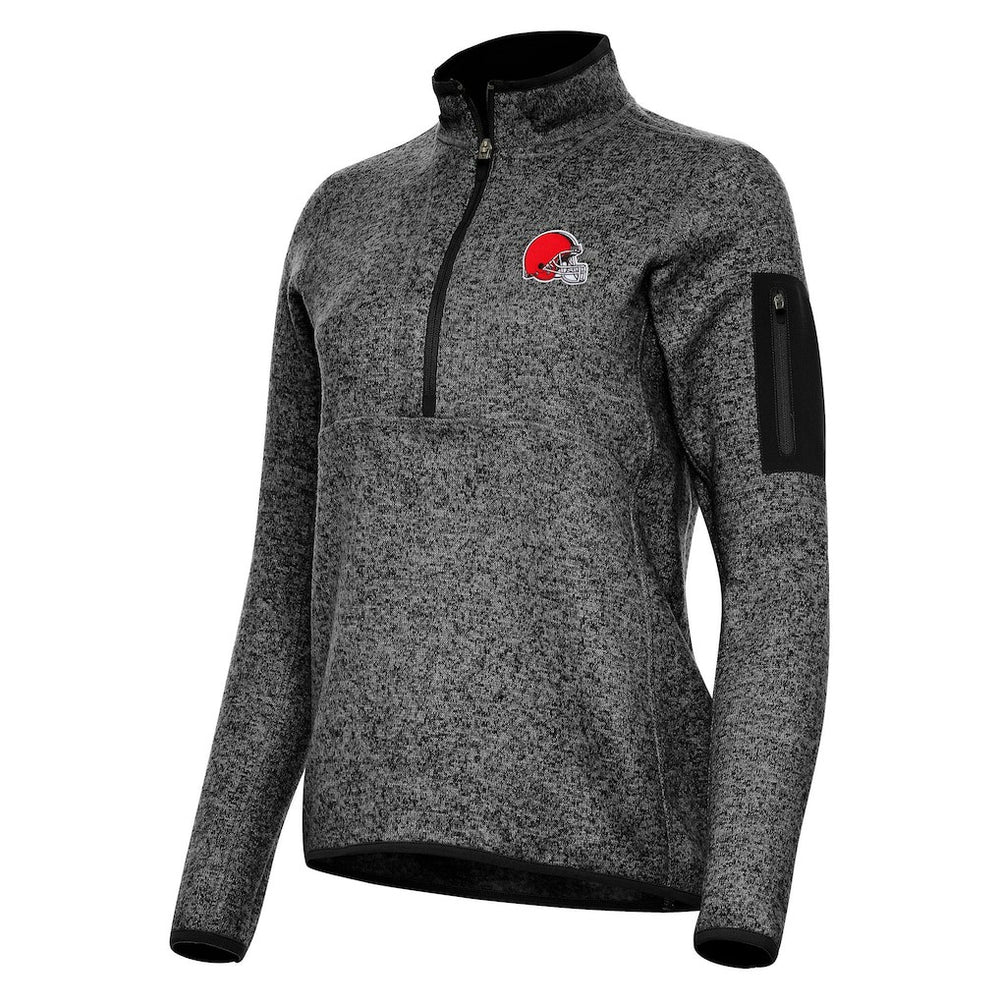 Cleveland Browns Antigua Women's Fortune Half-Zip Jacket Heather Black | NFL