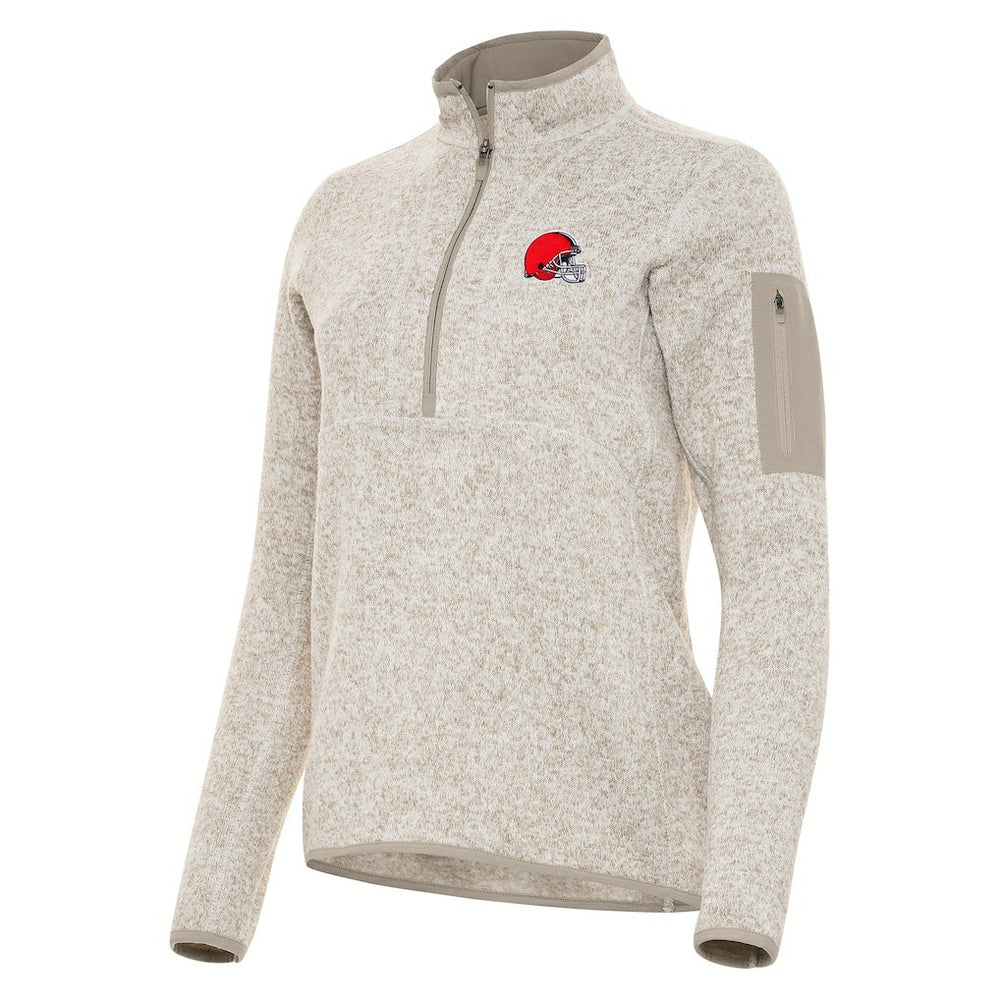 Cleveland Browns Antigua Women's Fortune Half-Zip Jacket Oatmeal | NFL