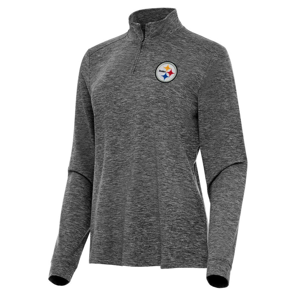 Pittsburgh Steelers Antigua Women's Mentor Quarter-Zip Jacket Heather Black | NFL