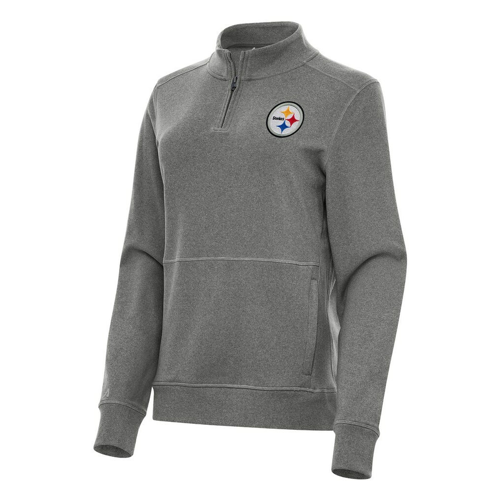 Pittsburgh Steelers Antigua Women's Crush Quarter-Zip Jacket Heather Black | NFL