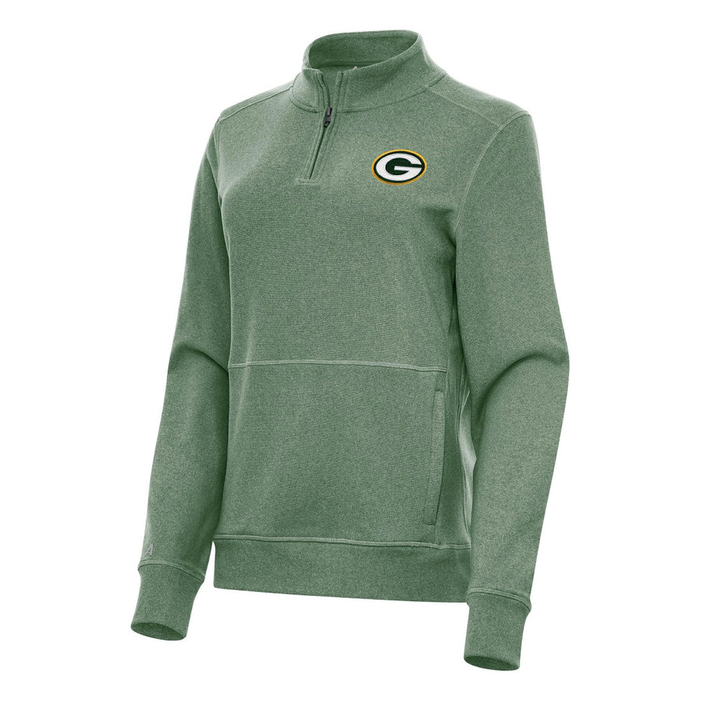 Green Bay Packers Antigua Women's Crush Quarter-Zip Jacket Heather Green | NFL