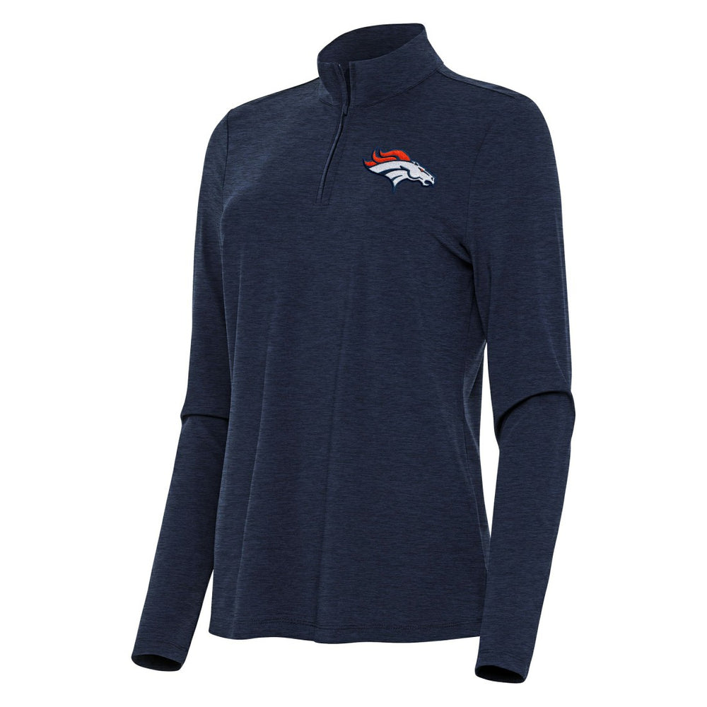 Denver Broncos Antigua Women's Bright Quarter-Zip Sweatshirt Heather Navy | NFL