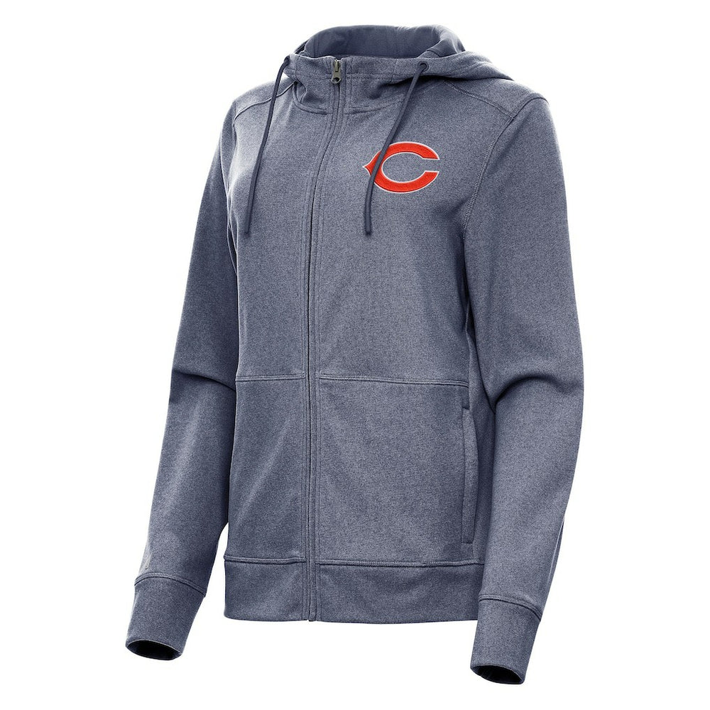 Chicago Bears Antigua Women's Seeker Full-Zip Hoodie Jacket Heather Navy | NFL