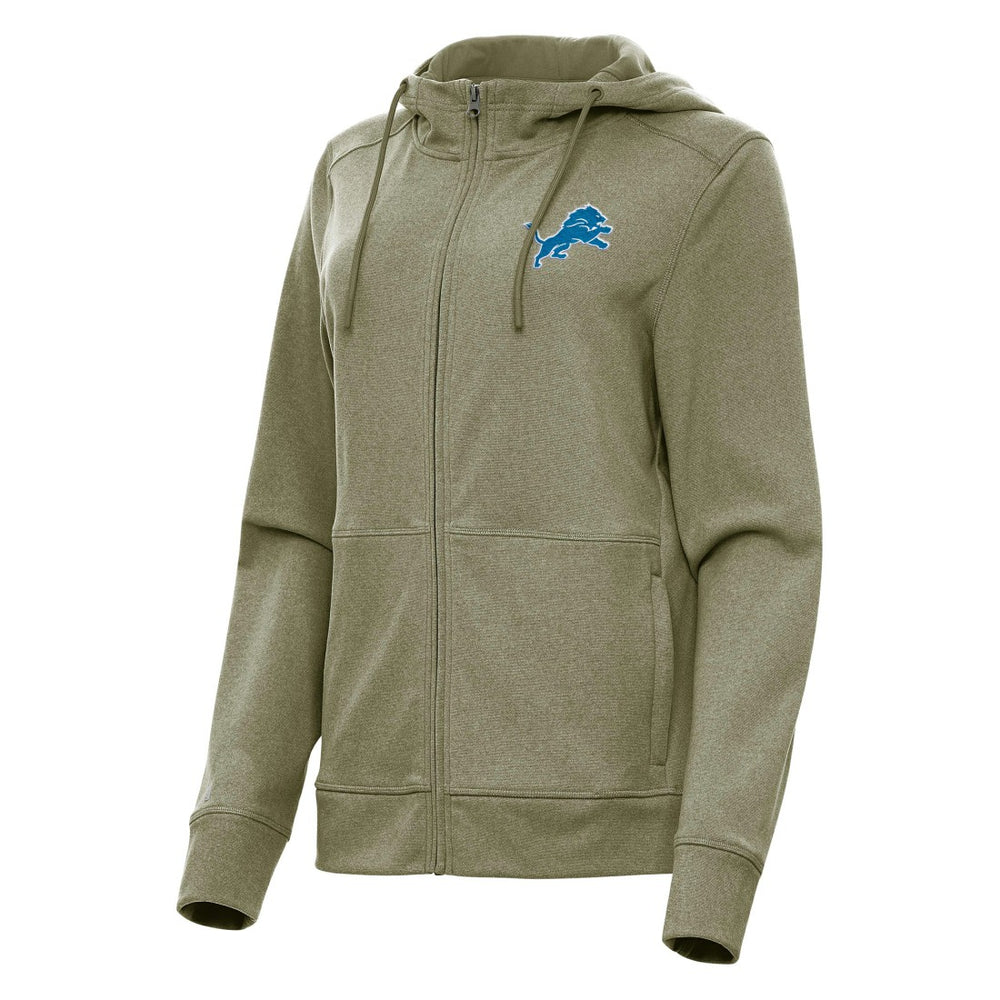 Detroit Lions Antigua Women's Seeker Full-Zip Hoodie Jacket Heather Olive | NFL