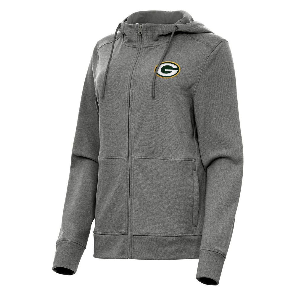 Green Bay Packers Antigua Women's Seeker Full-Zip Hoodie Jacket Heather Charcoal | NFL