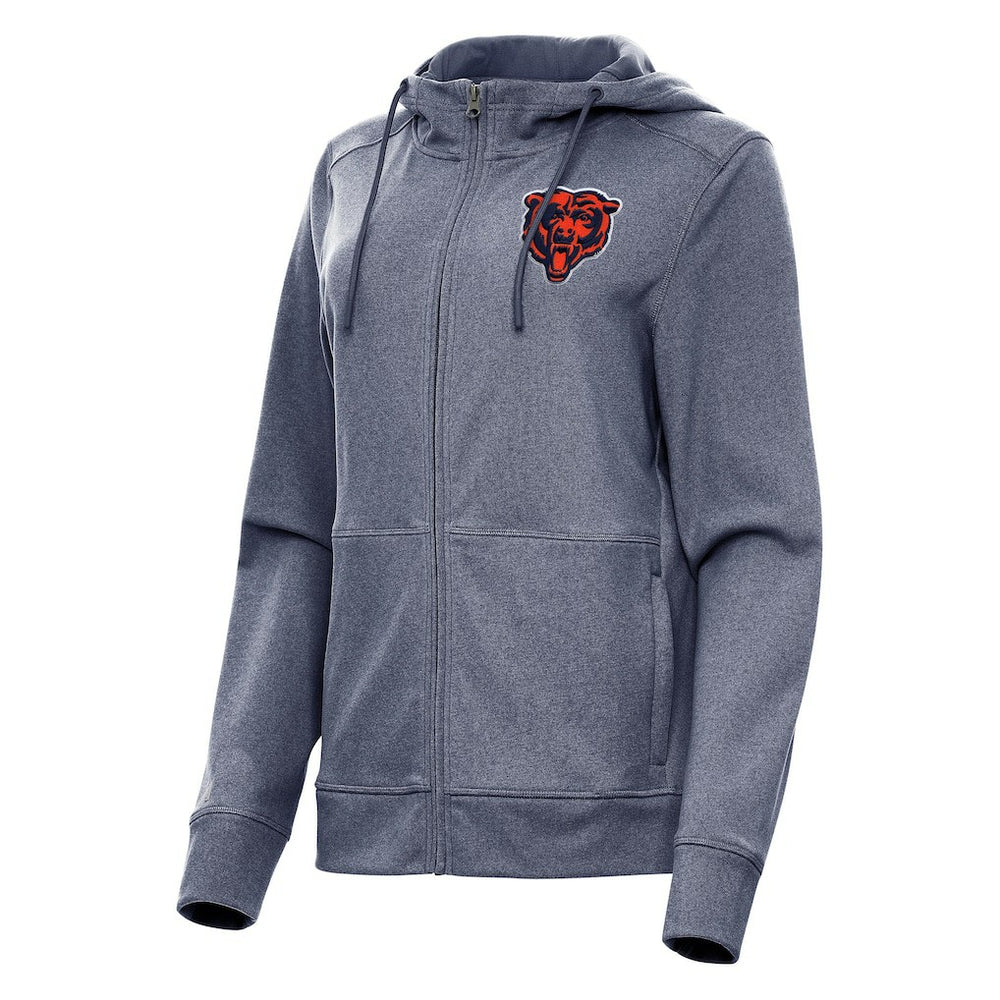 Chicago Bears Antigua Women's Seeker Full-Zip Hoodie Jacket Heather Navy | NFL