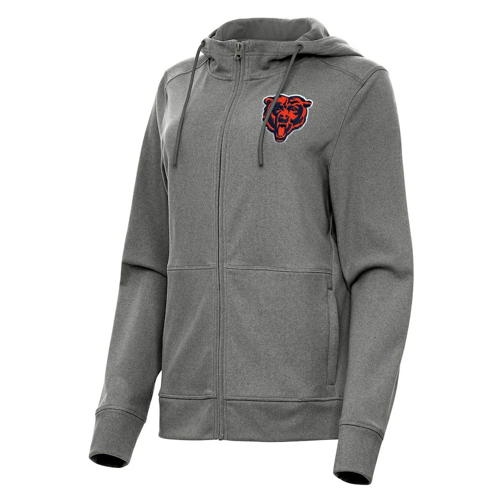 Chicago Bears Antigua Women's Seeker Full-Zip Hoodie Jacket Heather Charcoal | NFL