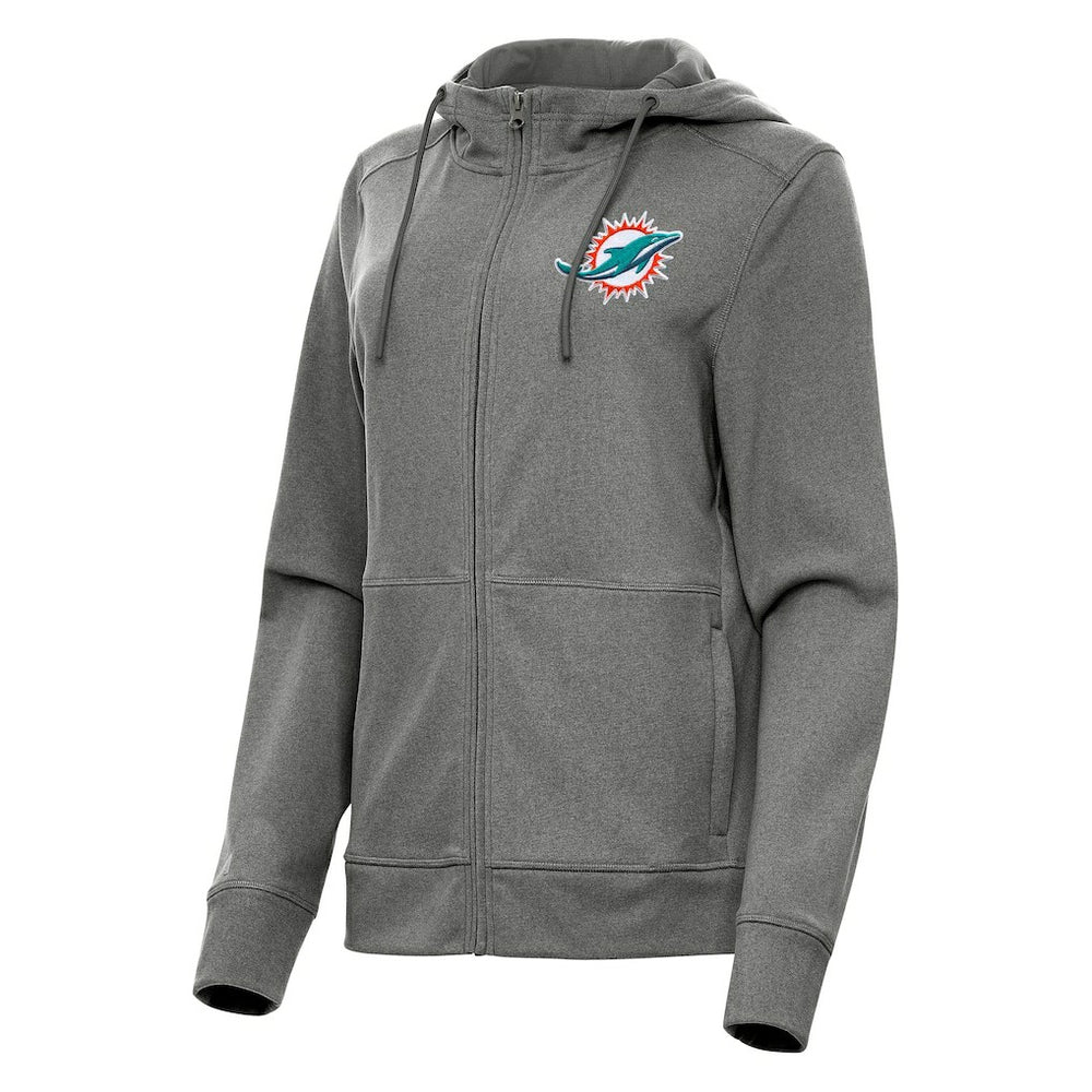 Miami Dolphins Antigua Women's Seeker Full-Zip Hoodie Jacket Heather Charcoal | NFL