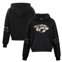 Nashville Predators Cuce Women's Sequin Cropped Pullover Hoodie - Black - NHL