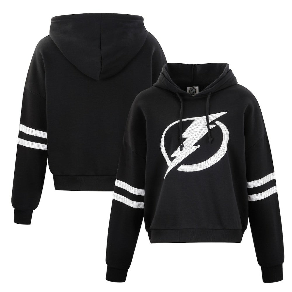 Tampa Bay Lightning Cuce Women's Sequin Cropped Pullover Hoodie - Black - NHL