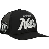 Brooklyn Nets Script Trucker Adjustable Hat Black - NBA
