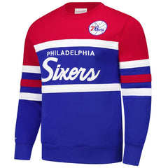 Philadelphia 76ers Hardwood Classics Vintage Logo Head Coach Pullover Sweatshirt Royal/Red - NBA