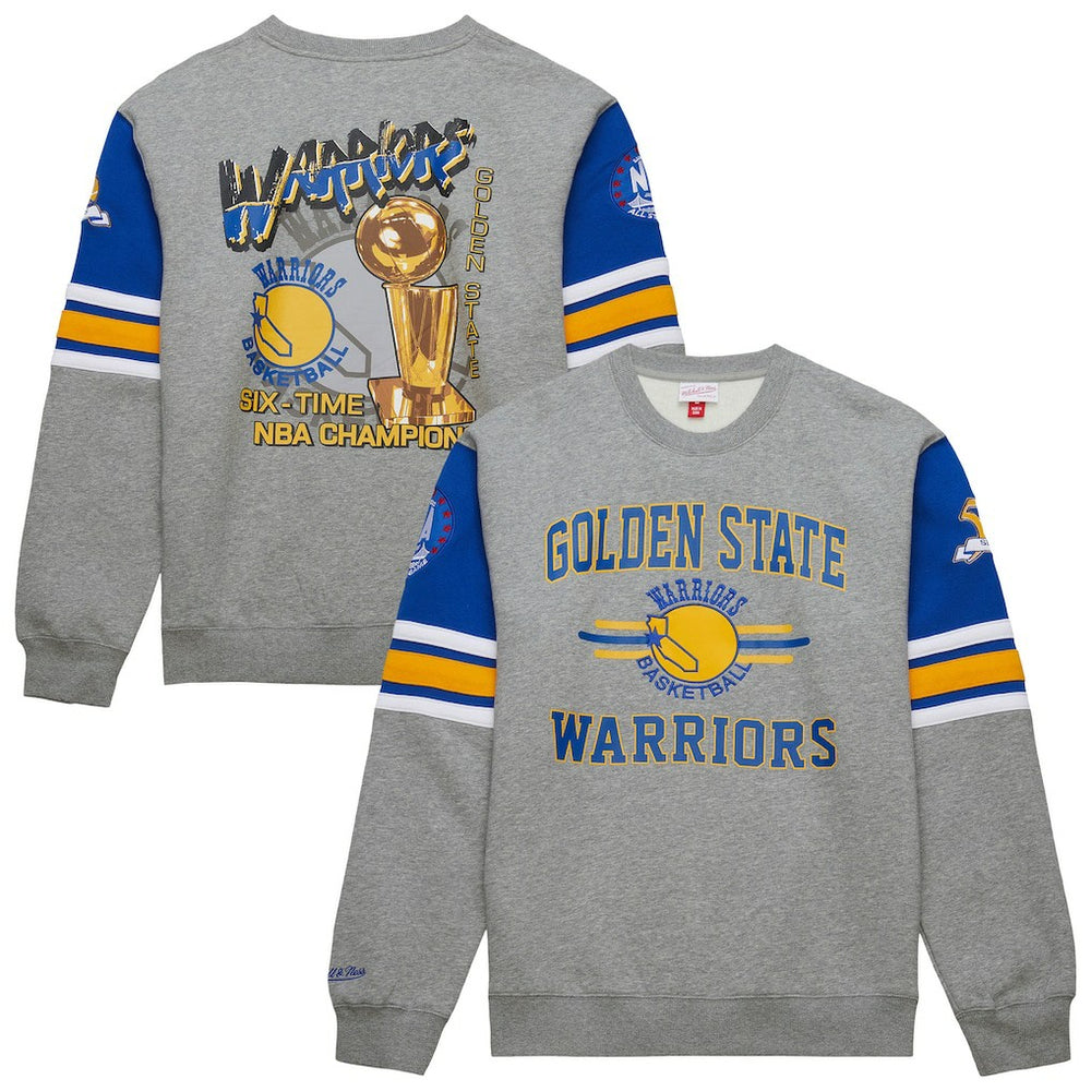 Golden State Warriors Hardwood Classics All Over 4.0 Pullover Sweatshirt Heather Gray - NBA