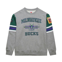 Milwaukee Bucks Hardwood Classics All Over 4.0 Pullover Sweatshirt Heather Gray - NBA